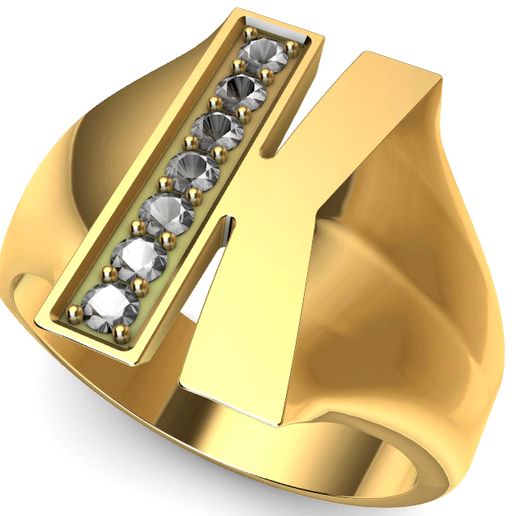 Signet ring with letter K with 2 mm gems each one 3D model