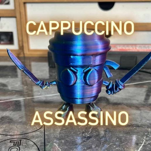 Figurine Cappuccino Assassino Brainrot à Assembler - Modèle Impression 3D, Thème Italien Humoristique - Pour Collectionneurs, Fans De Mèmes, Décoration Bureau