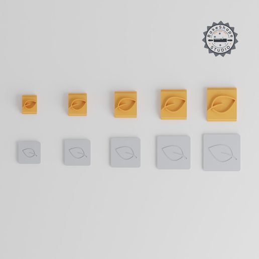 product_5037-02_overview.jpg Leaf Stamp Tile Set, 5 Sizes Motif, Perfect for Clay, Cookie & Fondant Art, Botanical Foliage Design