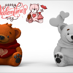 Valentine.png STL-Datei Valentinstagsbär 2 x 1 Herz ohne Ständer・Design für den 3D-Druck zum Herunterladen