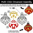Ornaments-Assembly.jpg Stained Glass Christmas Ornaments in Silhouette and Multicolor STL Files