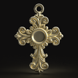1.png Baroque Cross Pendant with Cabochon Setting 3D print model