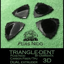 TRIANGLE -DENT Puas Nido Serie Dentadas 28042020 by eXiMienTa.jpg FIBRA DE CARBONO TRIANGLE-DENT PÚA con agarre DE GUITARRA DENTADA DE PLA POLY-LACTIC ACID CON MEMBRANA DE AGARRE ANTIDESLIZANTE DE TPU THERMOPLASTIC POLYURETHANE