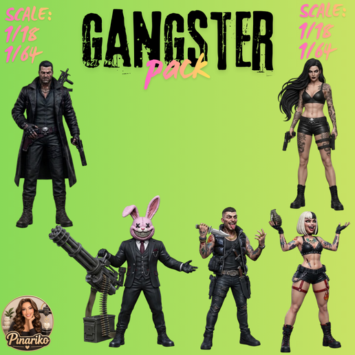 GANGSTER PACK – 5 Criminal Action Figures | Mafia, Tattooed Rebels & Dark Characters | 3D Printable STL Miniatures | 1/18 & 1/64 Scale