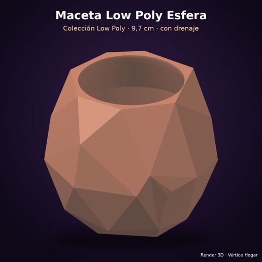 Maceta Low Poly Esfera - geométrica con drenaje
