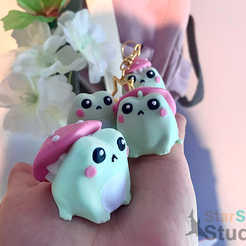 BlobFrog1.png COMMERCIAL USE LICENSE GRUMPY KAWAII CHIBI MUSHROOM BLOB FOREST FROGS & KEYCHAINS (STL FILE ONLY)