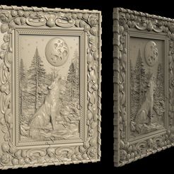 WOLF-and-MOON.jpg Fichier STL titre : Wolf under the Moon,3D STL Model, CNC Router Engraver, Artcam, Aspire, CNC files, Wood, Art, Wall Decor, Cnc, Instant Download・Idée pour impression 3D à télécharger