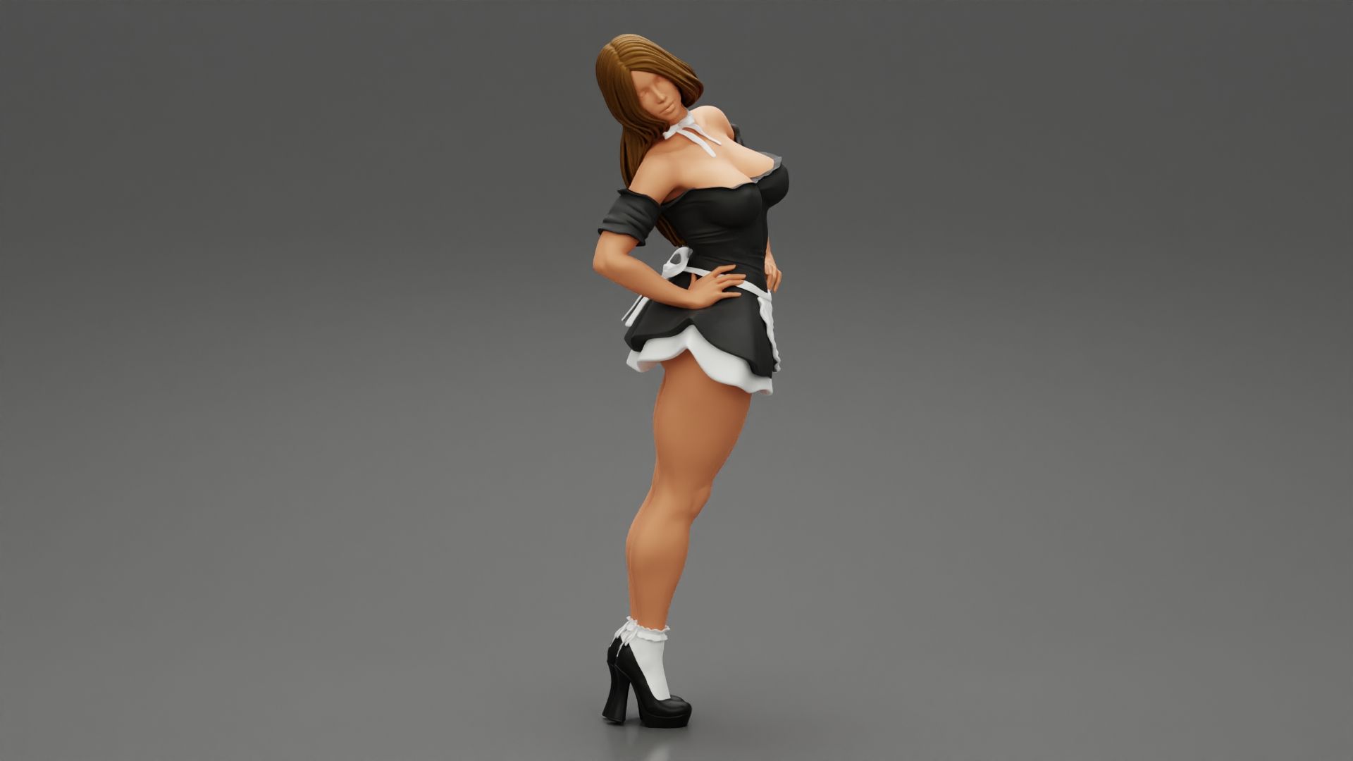 GIRL-01.jpg Fichier 3D Belle femme sexy en tenue de soubrette posant Modèle d'impression 3D・Objet pour imprimante 3D à télécharger, 3DGeshaft