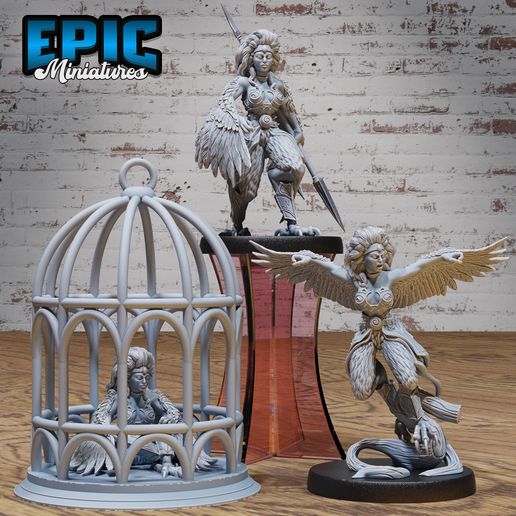 Captured Harpy Set ‧ DnD Miniature ‧ Tabletop Miniatures ‧ Gaming Monster ‧ 3D Model ‧ RPG ‧ DnDminis ‧ STL FILE - 3D model önizlemesi