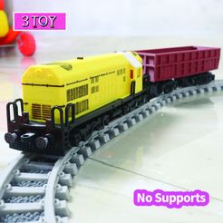 Modelo de tren WDM2 Motor, vagón de mercancías y vías