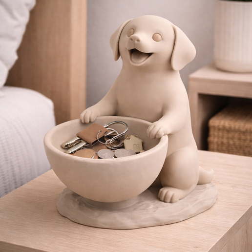 Decorative Bowl Organizer with Dog – Entryway Key Holder STL – Cute Dog Storage Container – 3D Printable Home Decor