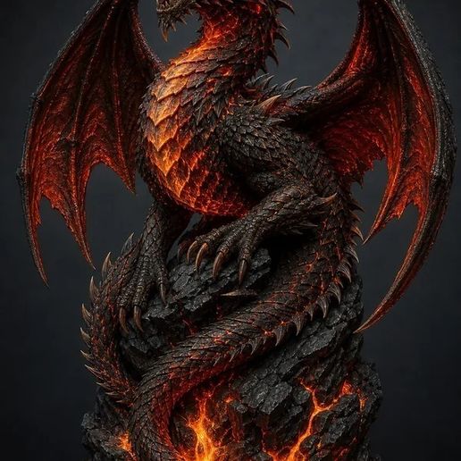Fire Dragon STL - Elemental Dragon Statue