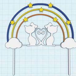 cake-topper-sisters.png Download STL file Cake topper for sisters, rainbow and two cats • 3D printer object, Allexxe