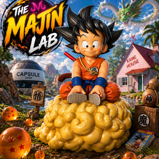 Life-Size Kid Goku Nimbus Display Statue 256x Cut