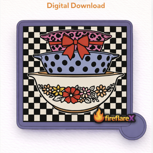 freshie Vintage Floral  Mixing Bowl STL Mold Housing for Silicone & Resin | Checkered Background