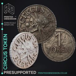 Circus-token-1.jpg Archivo 3D Ficha de Circo - Jerrys Circus of Horrors - PRESUPUESTA - Ilustrada y Estadísticas - Escala 32mm・Plan para descargar y imprimir en 3D