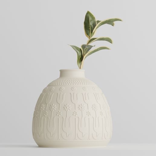Tulip Meadow Vase - Delicate Decor with a Floral Pattern 3D model