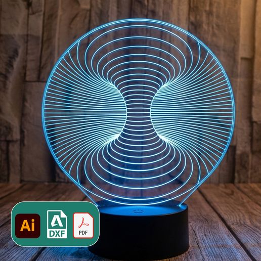 Geometric Optical Illusion LED Lamp Laser Cut File | Abstract Acrylic Engraving Design | AI DXF PDF