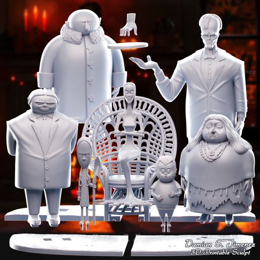 STL-Datei Addams Family, Mittwoch, Merlina, Lurch, Morticia, Pigsley ...