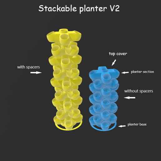 🪴 stackable planter v2 support free・ STL File for 3D printing・Cults