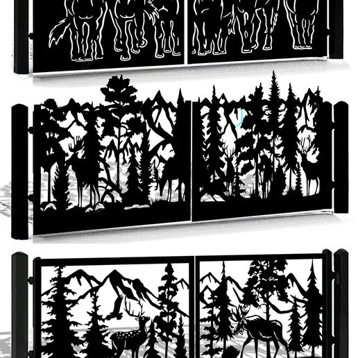 Modern forest gate panel DXF – horse deer animals vector for CNC plasma, laser, waterjet, router – cut-ready file for metal or wood projects