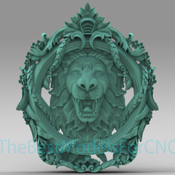 Lion-Head-Shield-Decor.png 3D Model STL File for CNC Router Laser & 3D Printer Lion Head Shield Decor