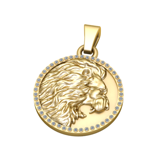 Roaring Lion Medallion Pendant – 3D Printable Jewelry CAD Model with Diamond Halo