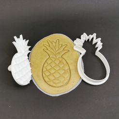 EMPORTE PIECE ANANAS PLUS TAMPON PHOTO1.jpg Fichier STL Emporte pièce biscuit Ananas avec tampon cookie cutter・Modèle à télécharger et à imprimer en 3D