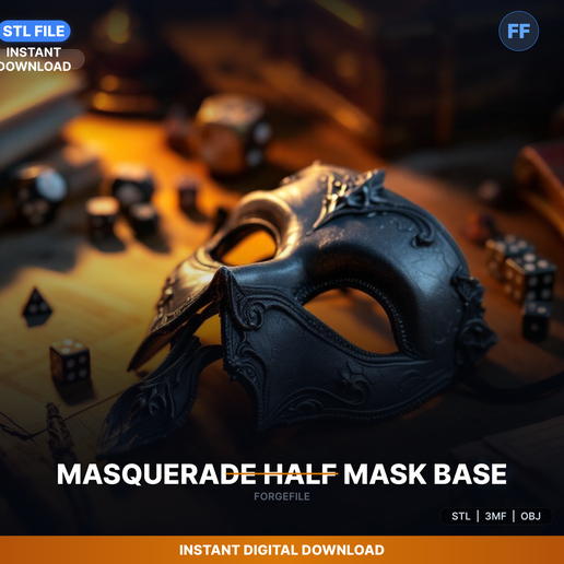 Venetian Masquerade Half Mask Base, Smooth Surface For - 3D Printable STL File