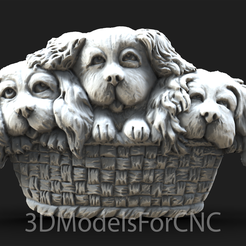 1.png 3D file 3D Model STL File for CNC Router Laser & 3D Printer Puppies in a Basket・3D print object to download