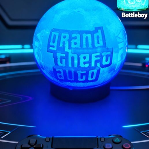 Product-Listing-Them-11.jpeg GTA 6 Lithophane Globe (3-Image Edition) | 10cm Sphere + Base for 001 Puck Light | Internal Supports Only | STL with Commercial Licence