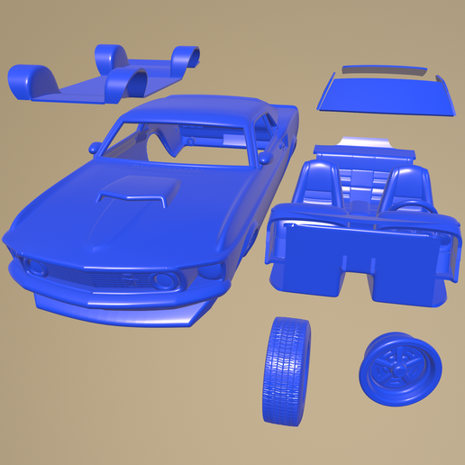 🚙 Ford Mustang BOSS 429 1969 PRINTABLE CAR IN SEPARATE PARTS・ STL File