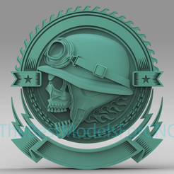 Skull-With-Helmet.png 3D Model STL File for CNC Router Laser & 3D Printer Skull With Helmet