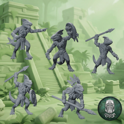 Lizardmen Gecko Warriors (5 Models) – Tribal Infantry Unit | Pre-Supported 32mm Fantasy Miniatures