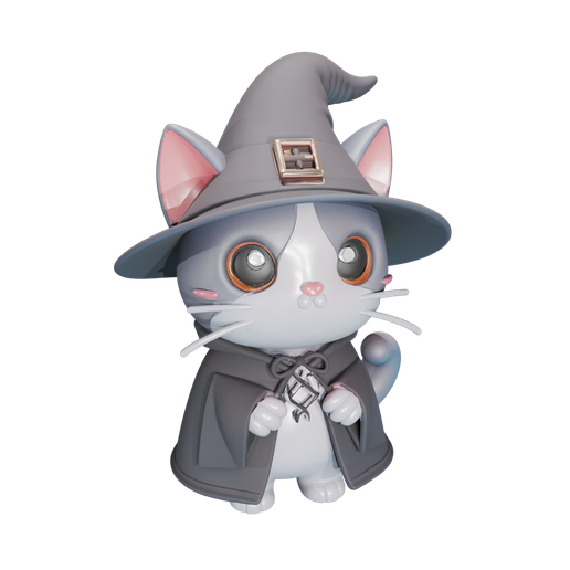 Witch Cat 3D Print Model  Adorable Magical Cat in Cloak and Hat   STL and GLB Formats  One-Piece, Paintable Figure for Any 3D Printer STL  File for 3D printingCults