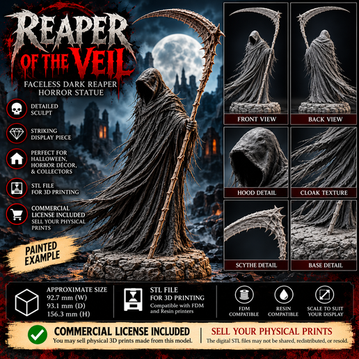Reaper of the Veil – Faceless Grim Reaper Horror Statue