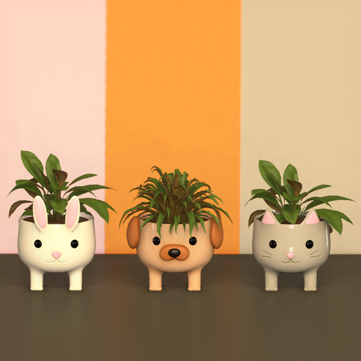 Cute Animal Planter STL Files  Bunny, Dog & Cat 3D Printable Pots STL  File for 3D printingCults