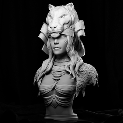 03.png STL-Datei Samurai Armor Tiger - Girl Bust・Design für den 3D-Druck zum Herunterladen