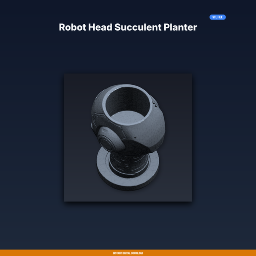 Robot Head Succulent Planter - 3D Printable STL File
