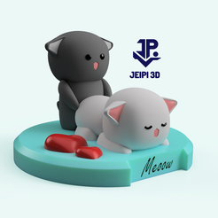 VALENTINE_001.png Descargar archivo STL COUPLE OF CATS_CUTE KITTENS_CHIBBY_HEART • Plan de la impresora 3D, JeiPi3D