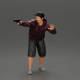 3DG1-0006.jpg gangster man in a hoodie and cap shooting a gun behind the car
