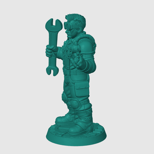Professor-Gearwright-2.png Professor Gearwright – Steampunk Engineer Miniature with Wrench, 28mm RPG Character 1/70 Scale