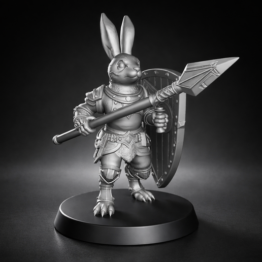Easter Bunny Knight 3D Print – Fantasy Rabbit Warrior Miniature with Shield and Spear