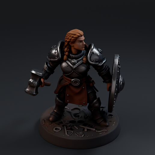 Dwarf Shieldmaiden 3D printable STL miniature