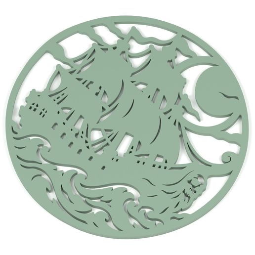Moonlit Ghost Galleon - Single-Piece Pirate Wall Art STL