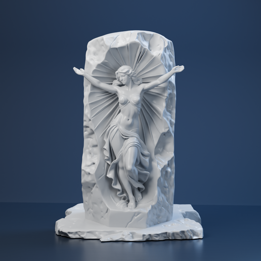 Outstretched Woman in Draped Stone-Style Panel - Relief STL
