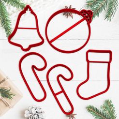 sanata.jpg CHRISTMAS - christmas cookie cutter - xmas party cookie cutter - stocking - ornament - candy cane - bell - fondant dough and clay cutter - 8cm