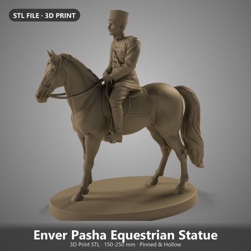Enver Pasha Equestrian Statue - Ottoman General on Horseback, 150-250 mm, Pinned & Hollow Presupported