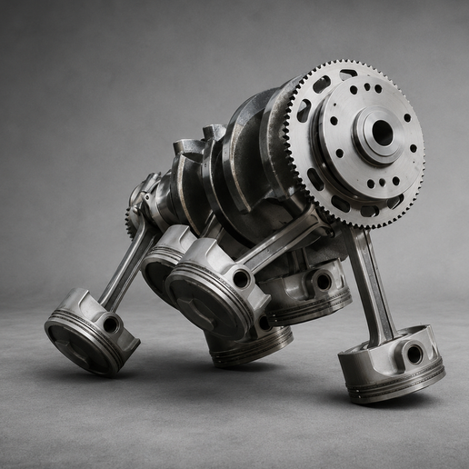 V6 Crankshaft with Pistons and Flywheel STL 3D Print Model