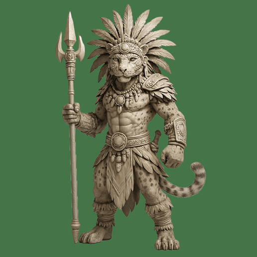 🤴 Rey Guerrero Jaguar Antiguo Guardián Tribal STL・Archivo STL